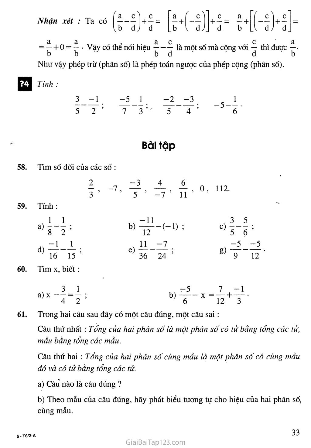 Bài 9. Phép trừ phân số trang 3 Bài 9. Phép trừ phân số trang 3