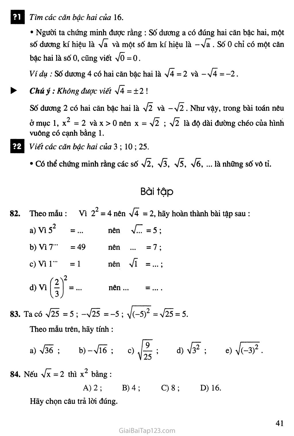 Bài 11. Số vô tỉ - Khái niệm về căn bậc hai trang 2