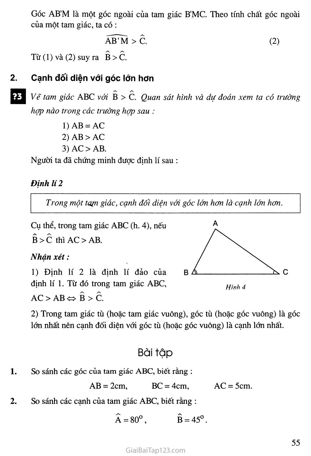 Bài 1. Quan hệ giữa góc và cạnh đối diện trong một tam giác trang 3
