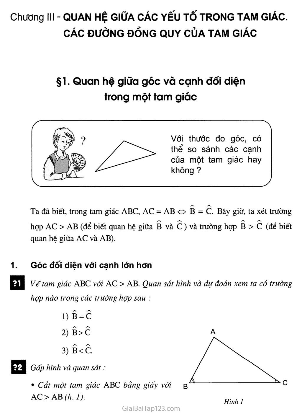 Bài 1. Quan hệ giữa góc và cạnh đối diện trong một tam giác trang 1