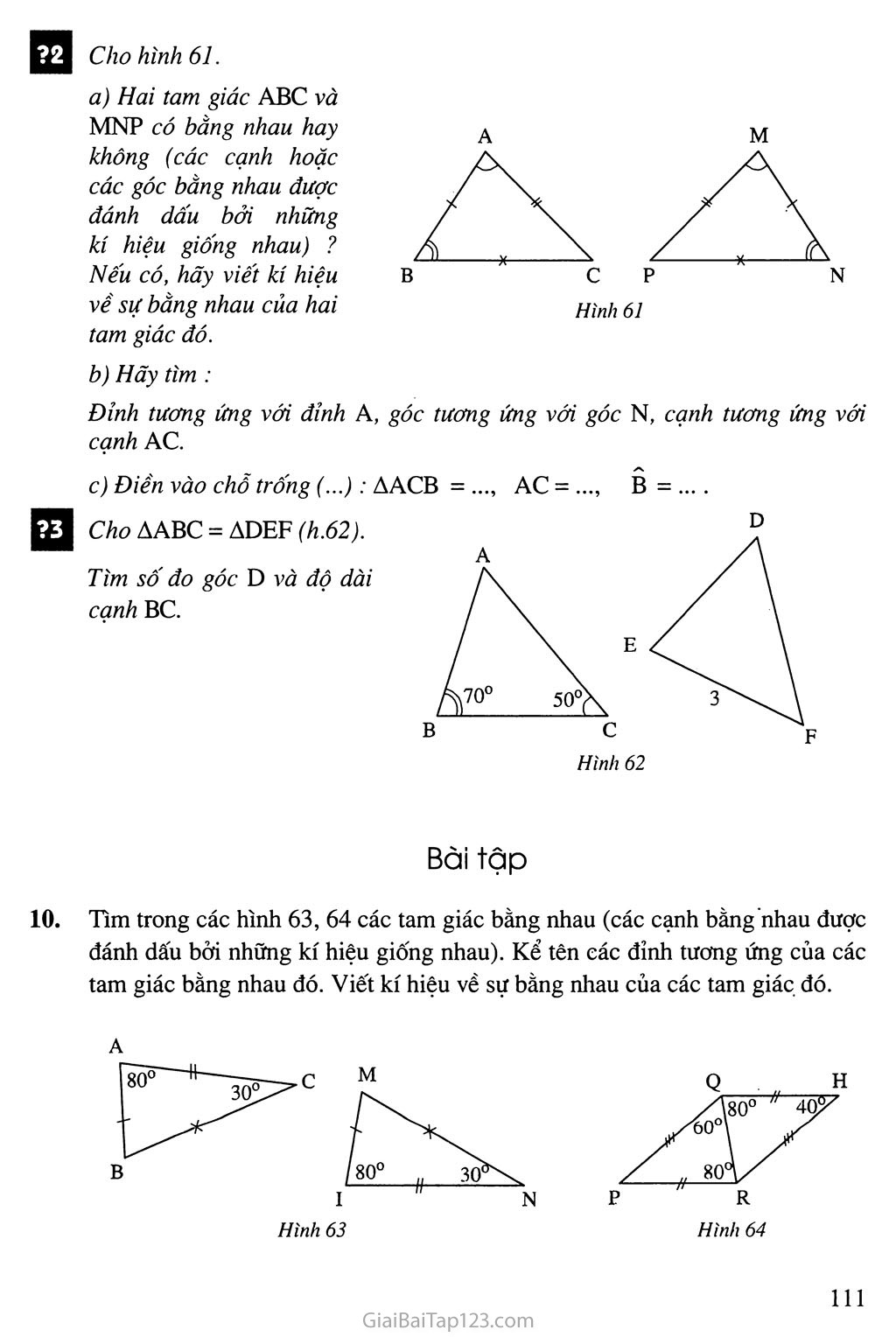 Bài 2. Hai tam giác bằng nhau trang 2