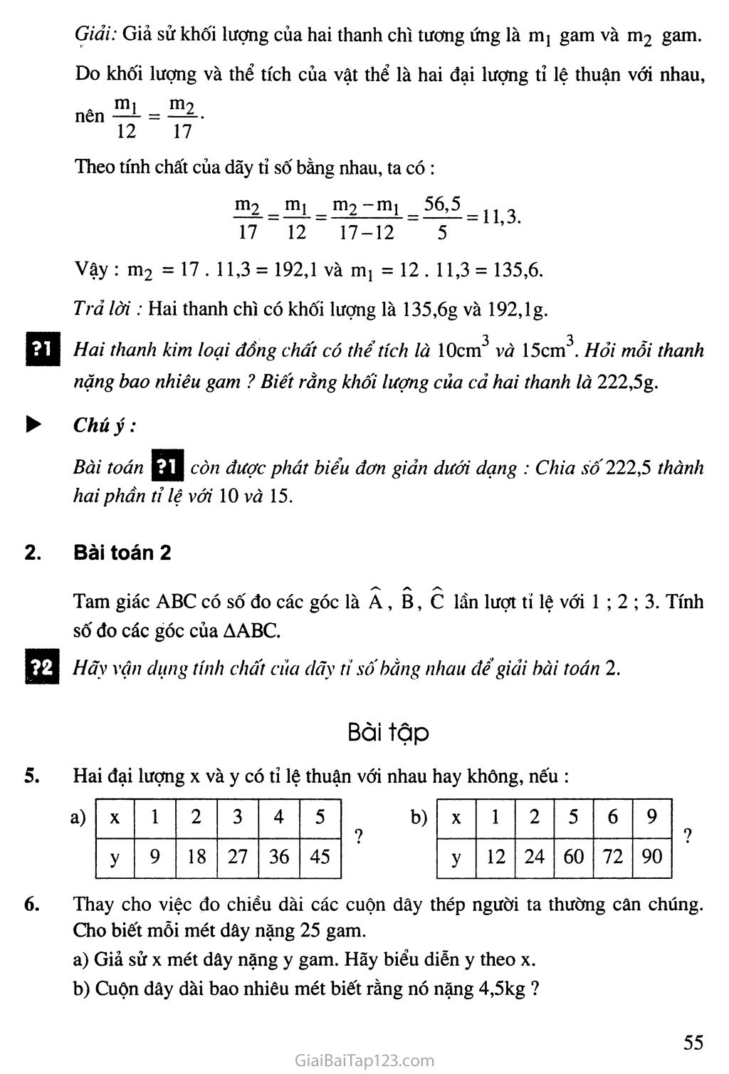 Bài 2. Một số bài toán về đại lượng tỉ lệ thuận trang 2