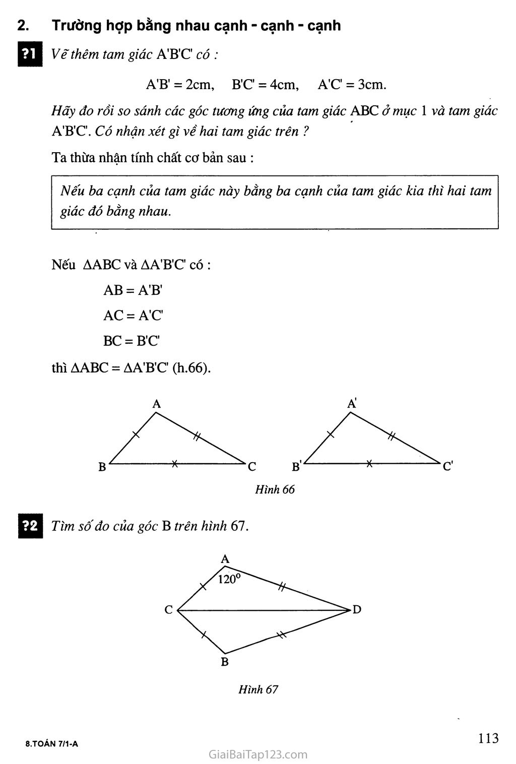Bài 3. Trường hợp bằng nhau thứ nhất của tam giác: cạnh - cạnh - cạnh (c. c. c) trang 2