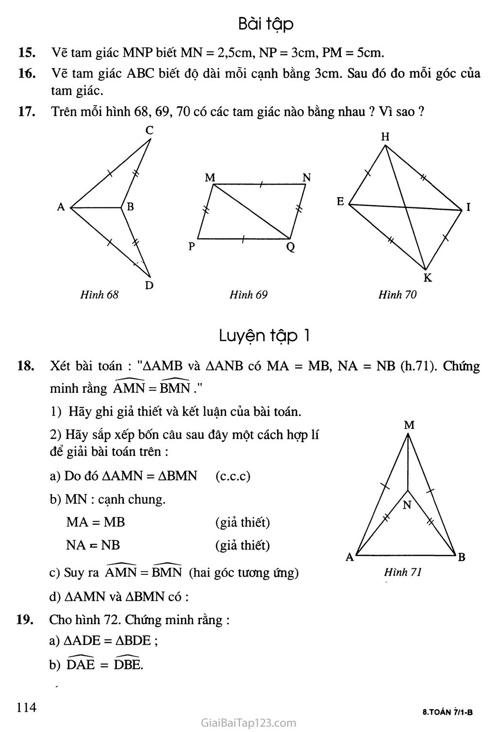 Bài 3. Trường hợp bằng nhau thứ nhất của tam giác: cạnh - cạnh - cạnh (c. c. c) trang 3