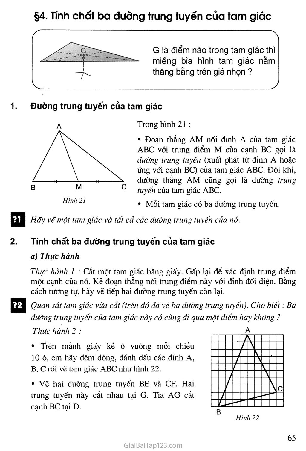 SGK Toán 7 - Bài 4. Tình hóa học phụ vương đàng trung tuyến của tam giác