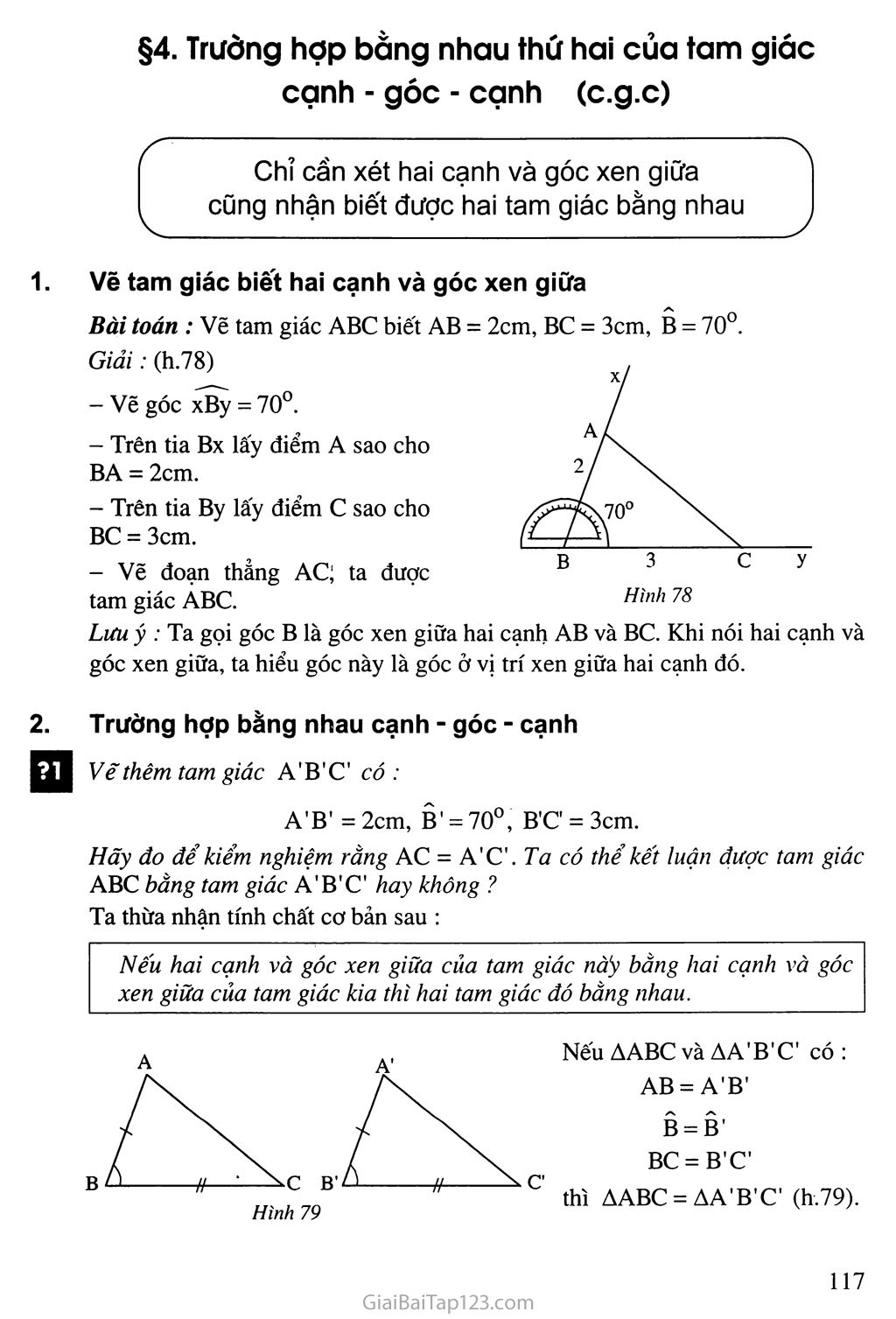 Bài 4. Trường hợp bằng nhau thứ hai của tam giác: cạnh - góc - cạnh (c. g. c) trang 1
