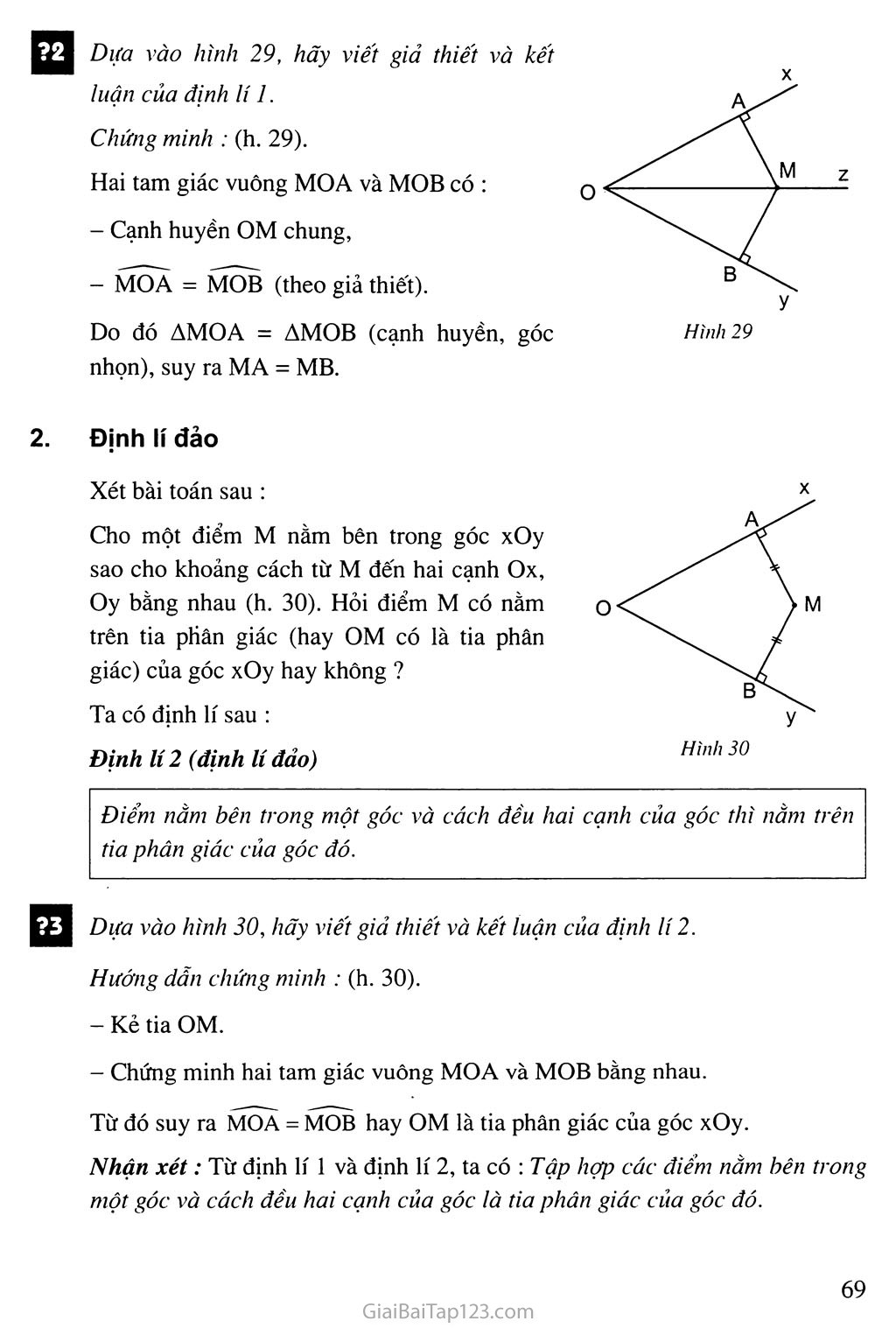 Bài 5. Tính chất tia phân giác của một góc trang 2