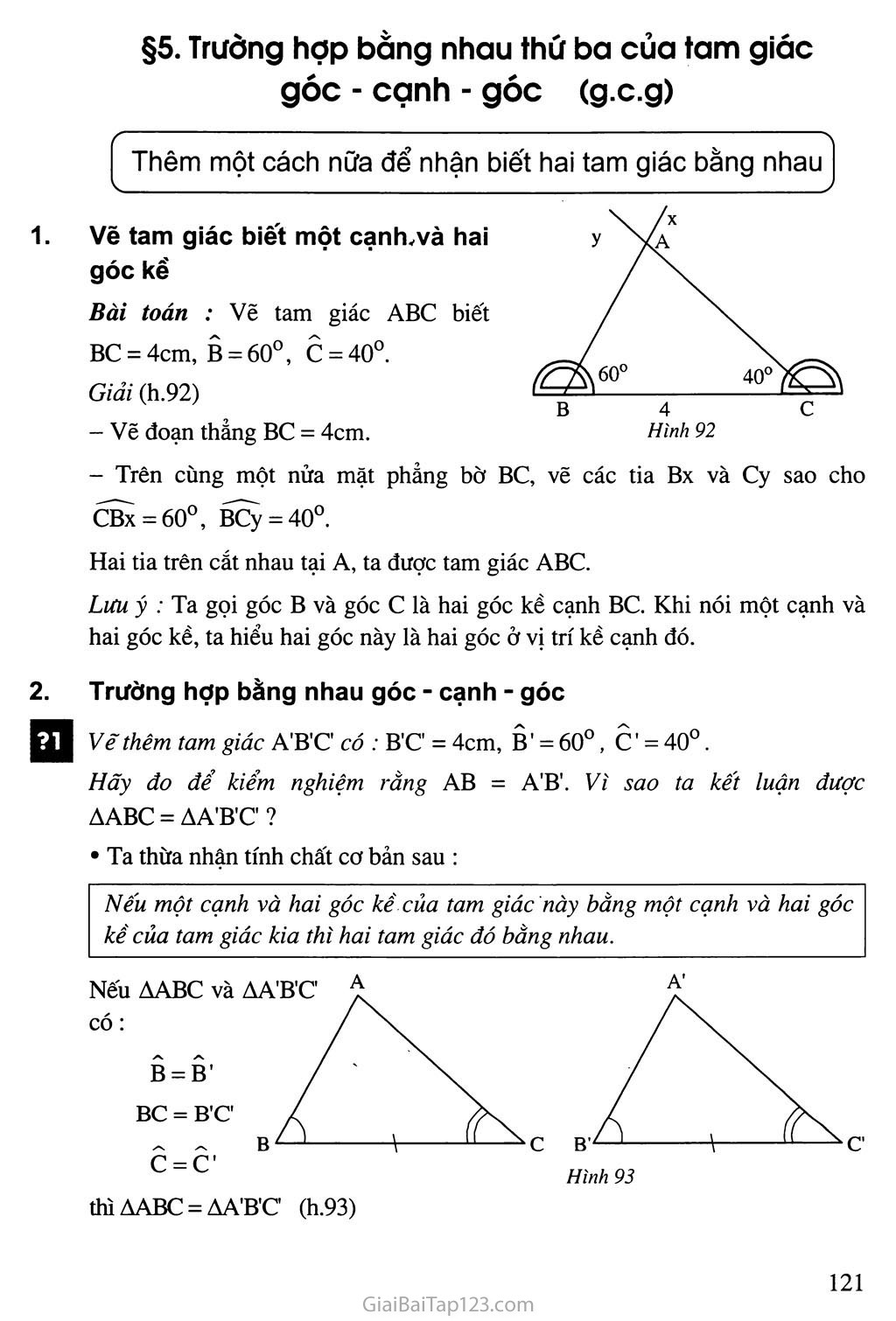 SGK Toán 7  Bài 5 Trường hợp bằng nhau thứ ba của tam giác góc  cạnh   góc g c g