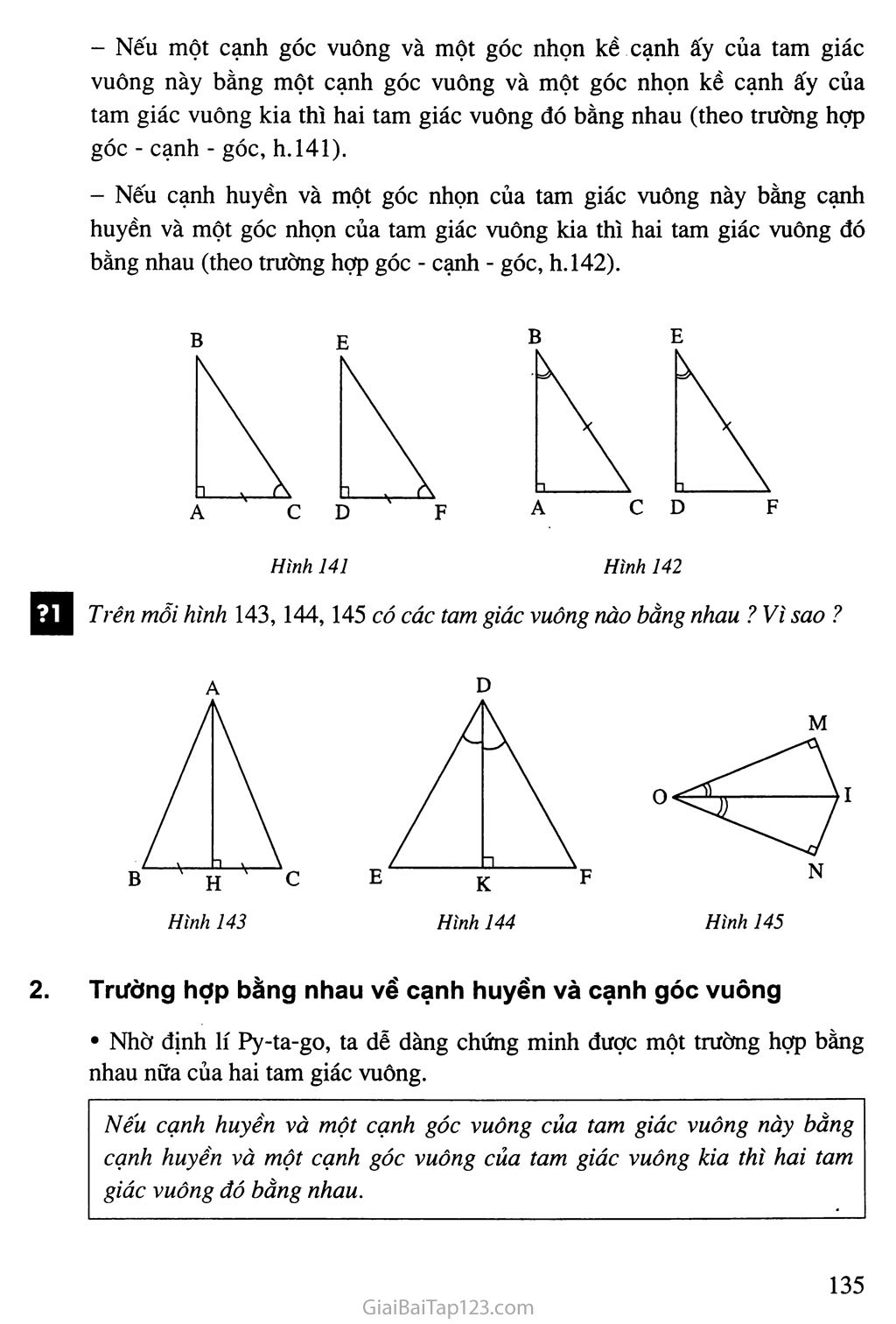 Bài 8. Các trường hợp bằng nhau của tam giác vuông trang 2