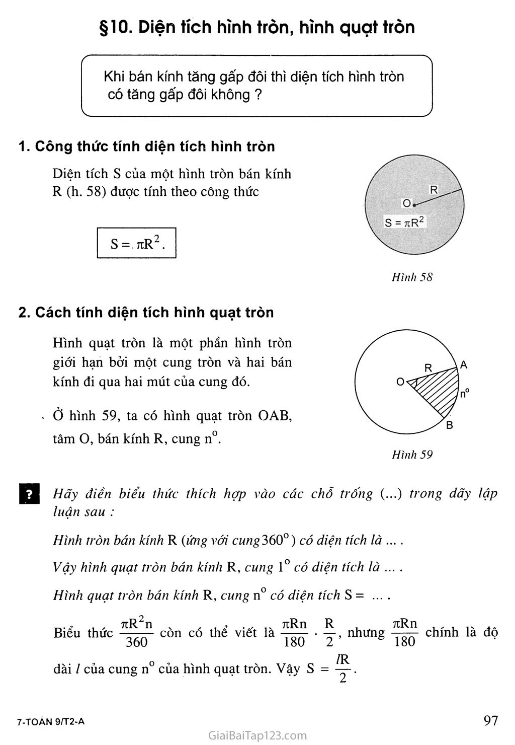 Bài 10. Diện tích hình tròn, hình quạt tròn trang 1