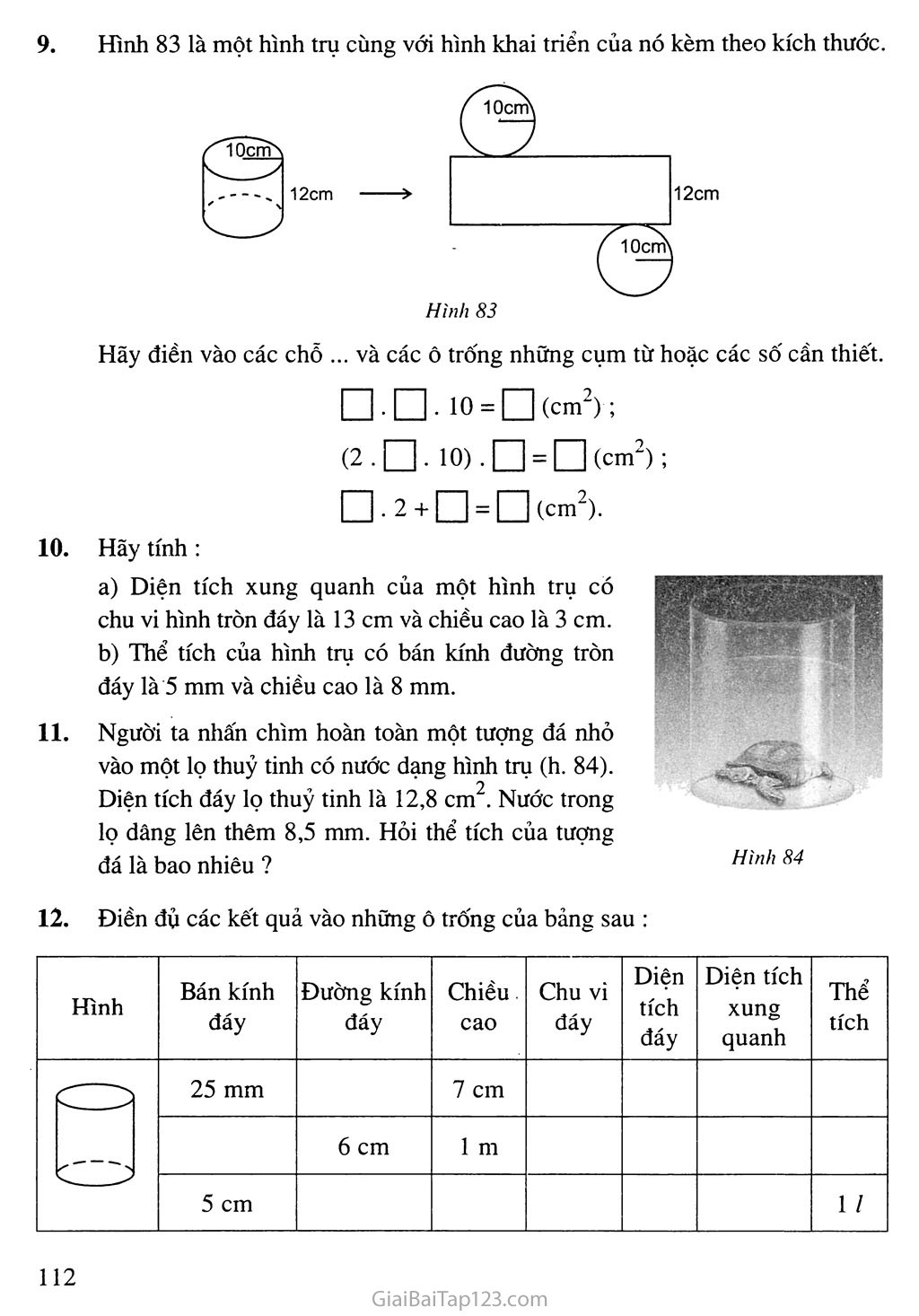 Bài 1. Hình trụ - Diện tích xung quanh và thể tích của hình trụ trang 7