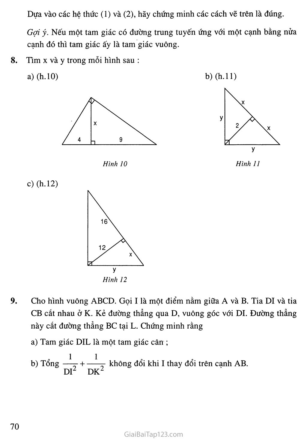 Bài 1. Một số hệ thức về cạnh và đường cao trong tam giác vuông trang 7