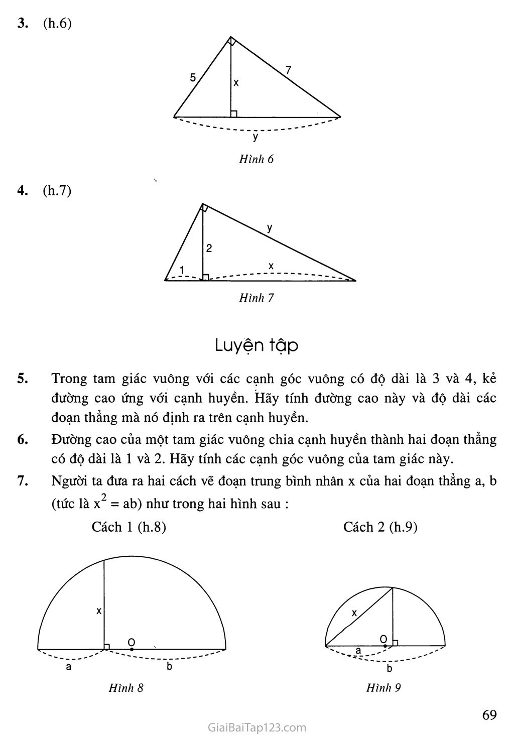 Bài 1. Một số hệ thức về cạnh và đường cao trong tam giác vuông trang 6