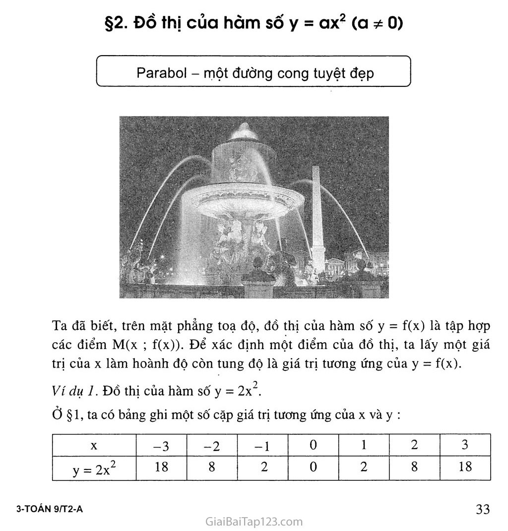 Bài 2. Đồ thị hàm số y = ax2 (a khác 0) trang 1