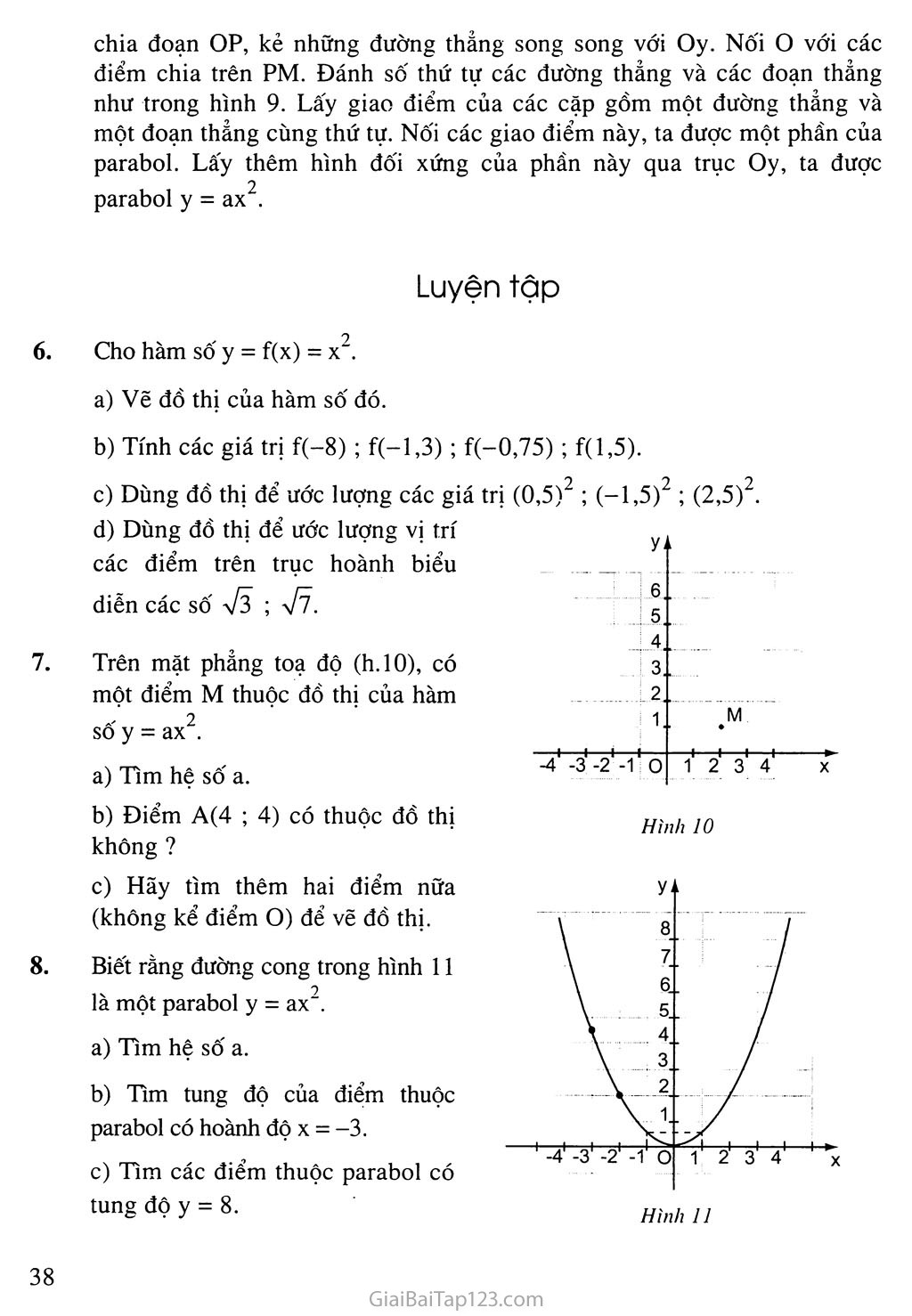 Bài 2. Đồ thị hàm số y = ax2 (a khác 0) trang 6