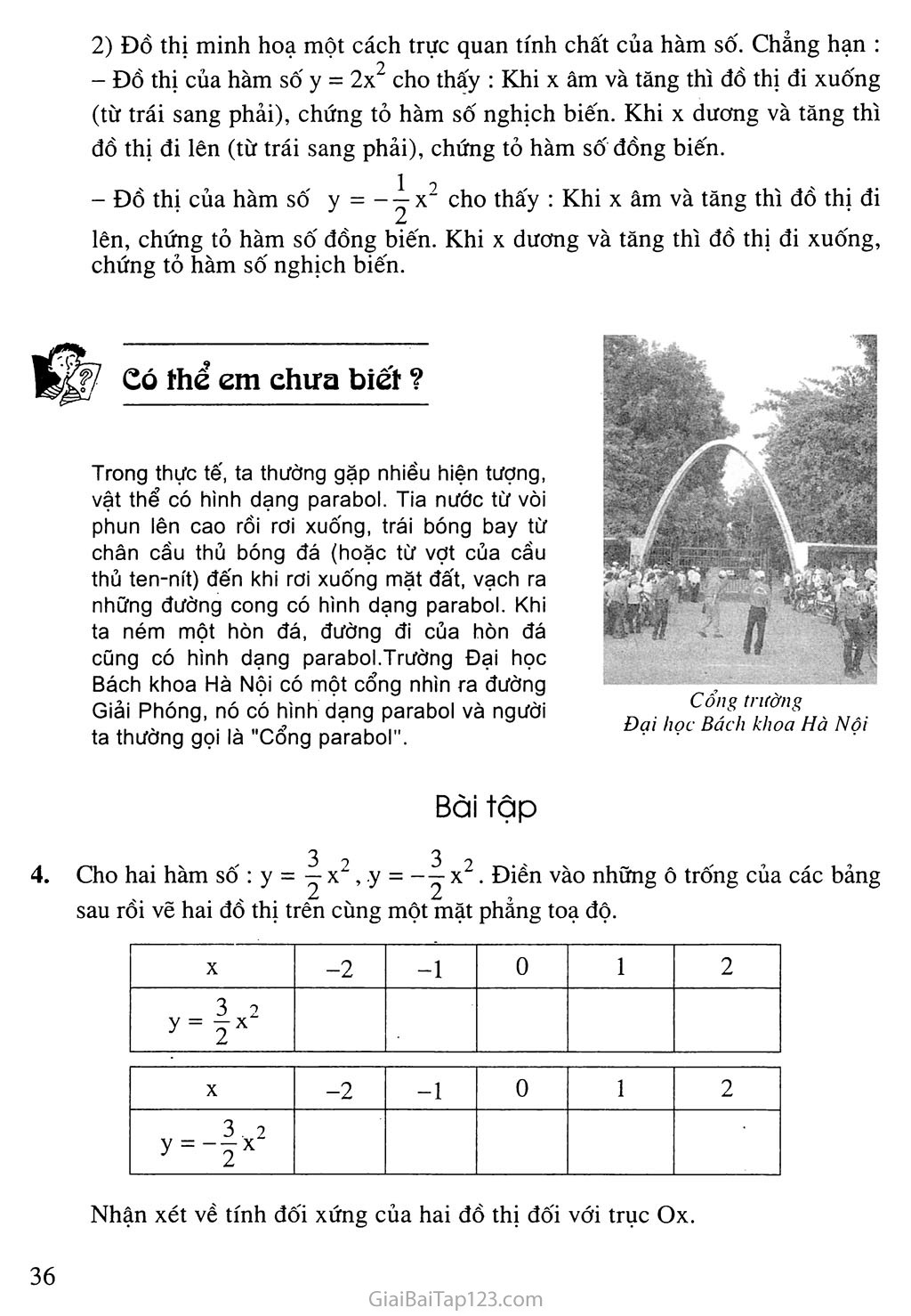 Bài 2. Đồ thị hàm số y = ax2 (a khác 0) trang 4