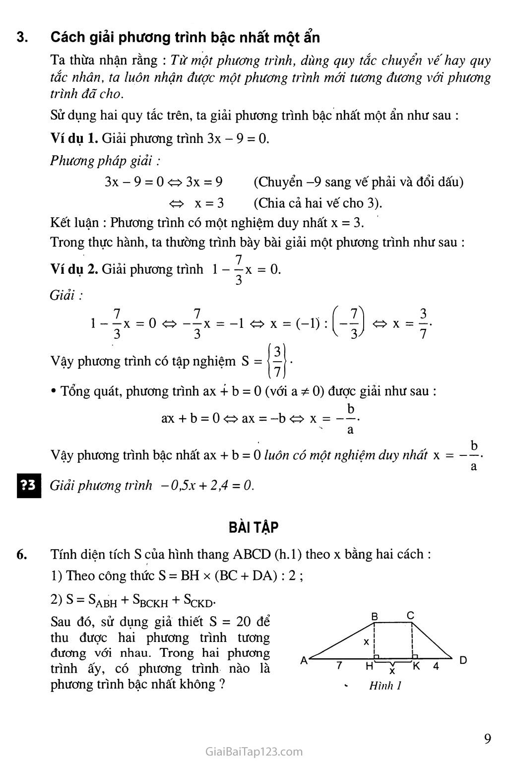Bài 2. Phương trình bậc nhất một ẩn và cách giải trang 3 Bài 2. Phương trình bậc nhất một ẩn và cách giải trang 3
