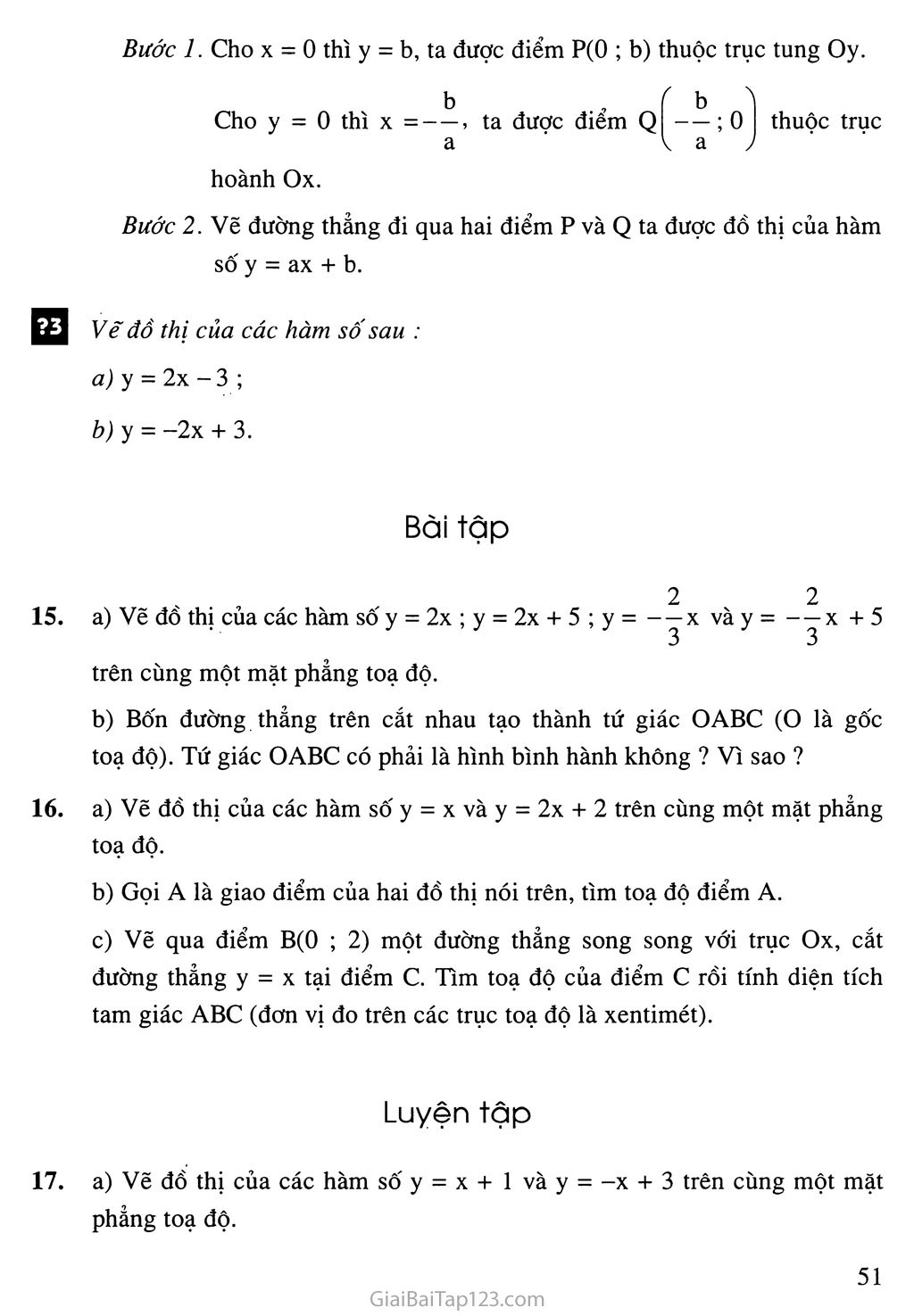 Bài 3. Đồ thị của hàm số y = ax + b (a khác 0) trang 3