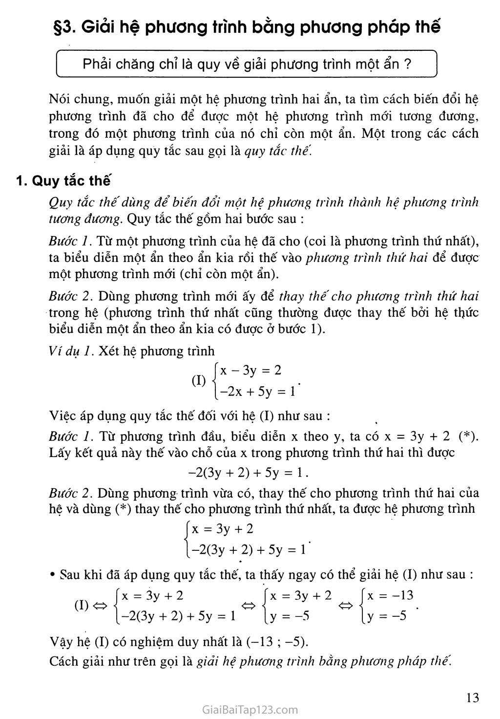 Bài 3. Giải hệ phương trình bằng phương pháp thay thế trang 1