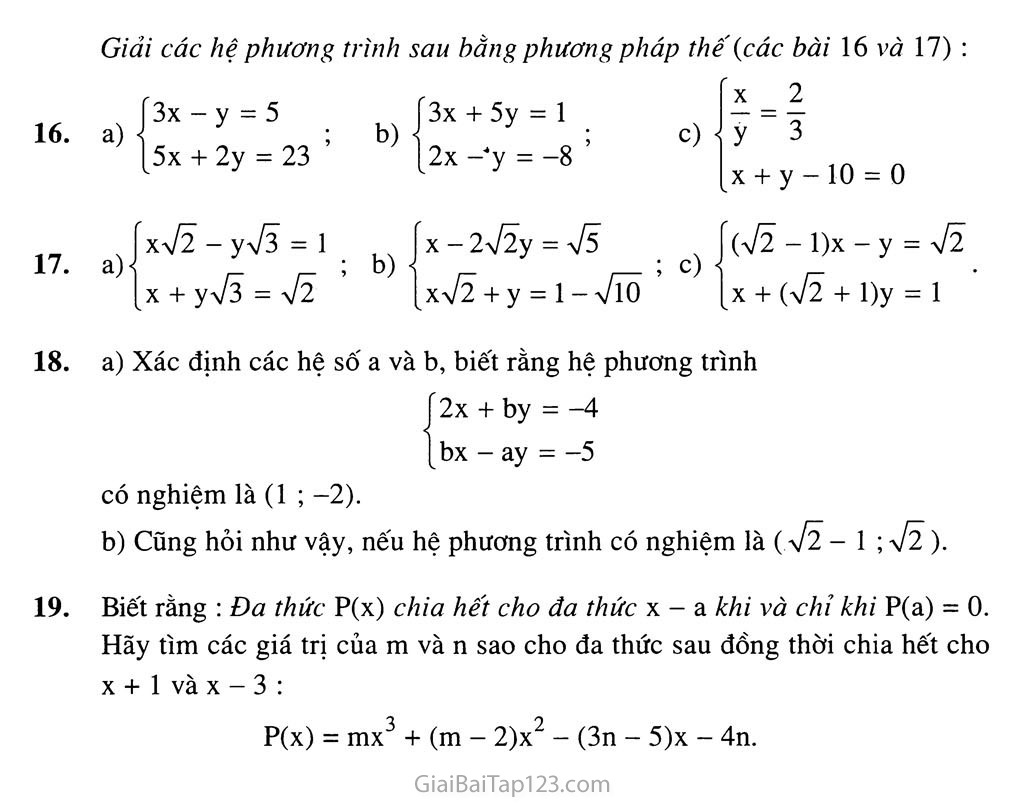 Bài 3. Giải hệ phương trình bằng phương pháp thay thế trang 4
