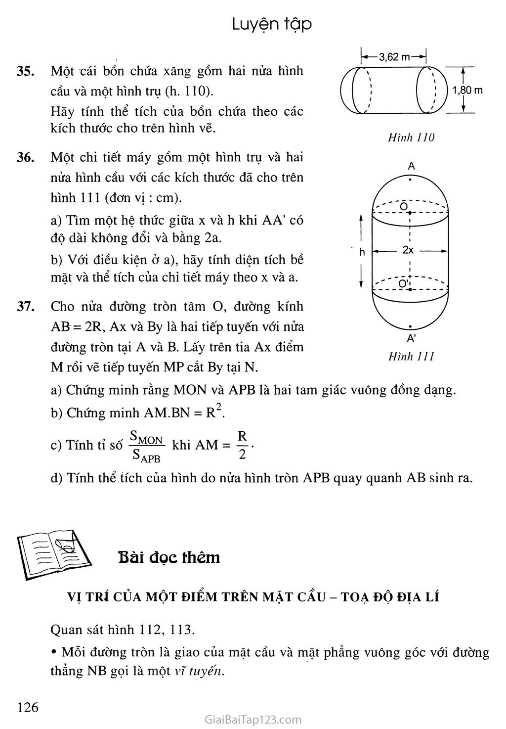 Bài 3. Hình cầu - Diện tích mặt cầu và thể tích mặt cầu trang 6