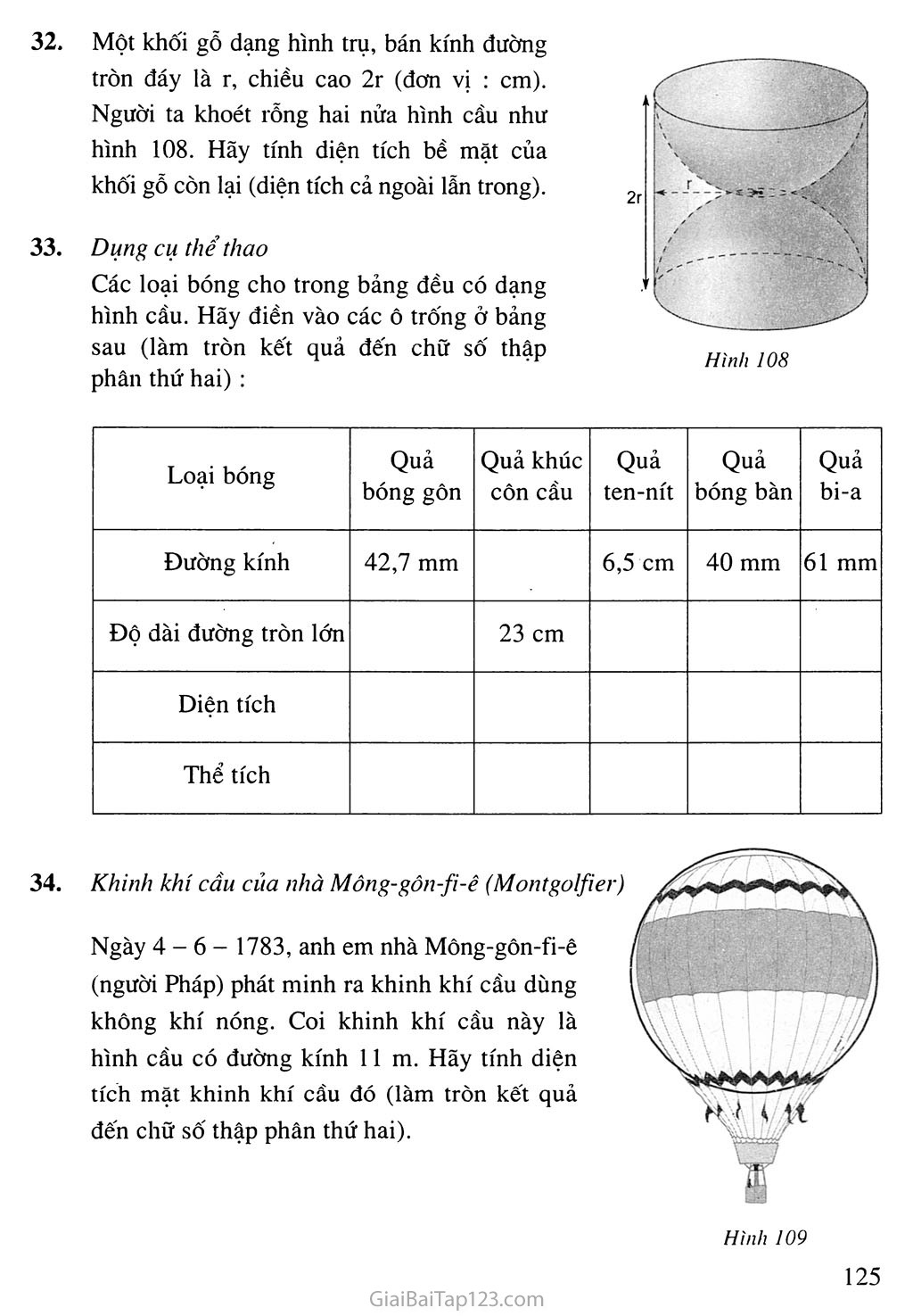 Bài 3. Hình cầu - Diện tích mặt cầu và thể tích mặt cầu trang 5