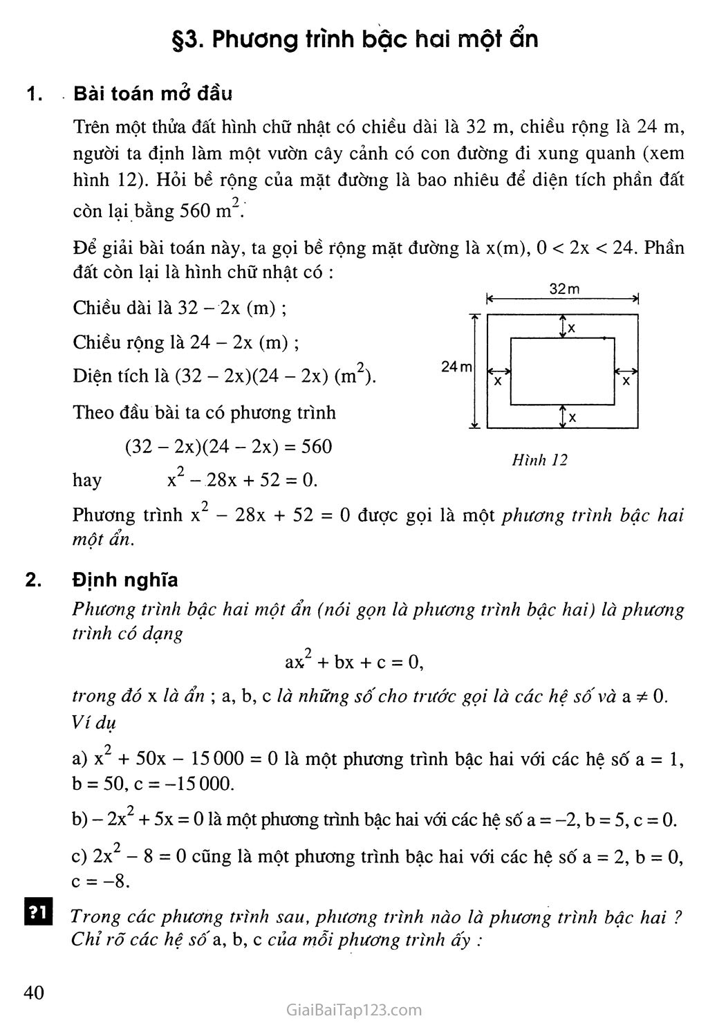 Bài 3. Phương trình bậc hai một ẩn số trang 1