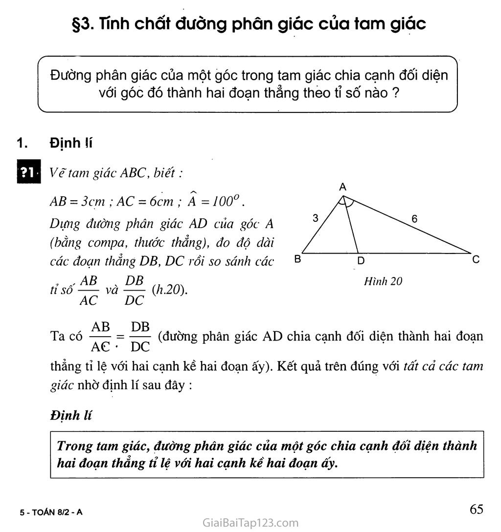 Bài 3. Tính chất đường phân giác của tam giác trang 1