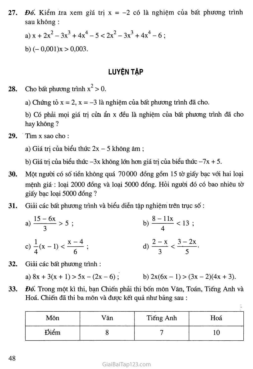 Bài 4. Bất phương trình bậc nhất một ẩn trang 6
