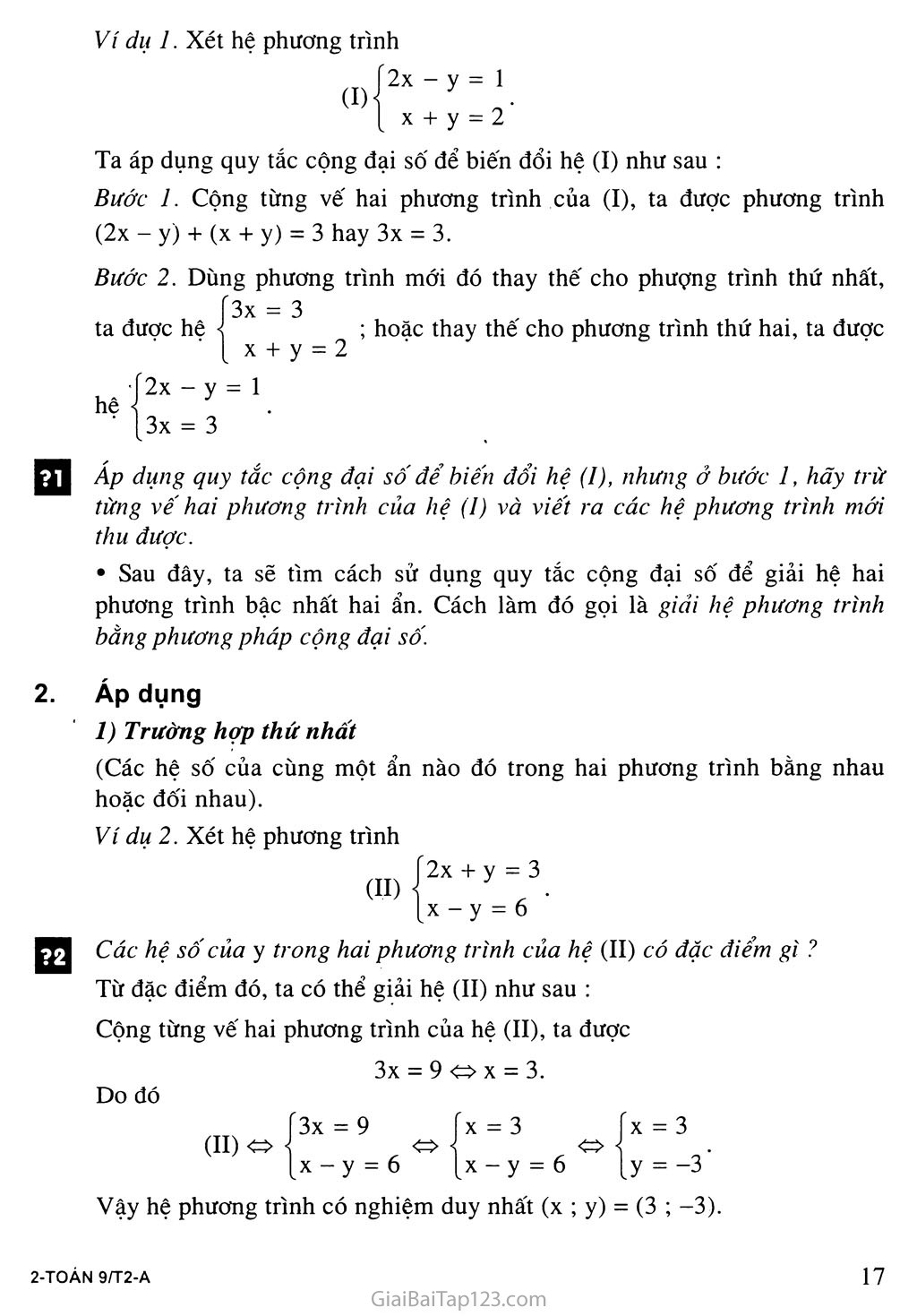 Bài 4. Giải hệ phương trình bằng phương pháp cộng đại số trang 2