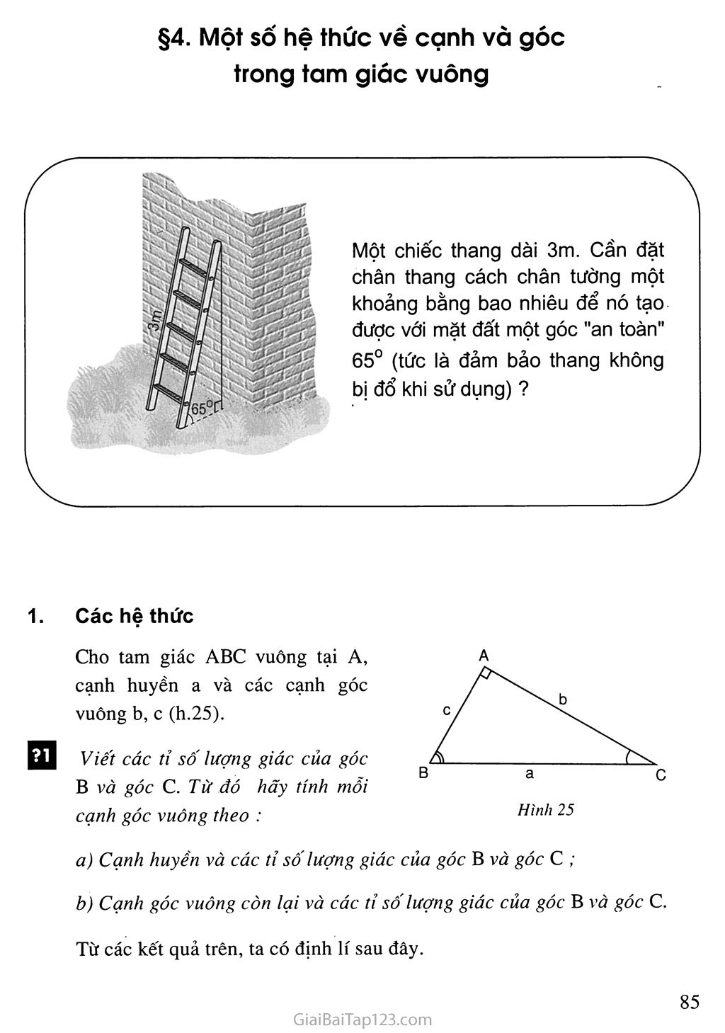 Bài 4. Một số hệ thức về cạnh và góc trong tam giác vuông trang 1