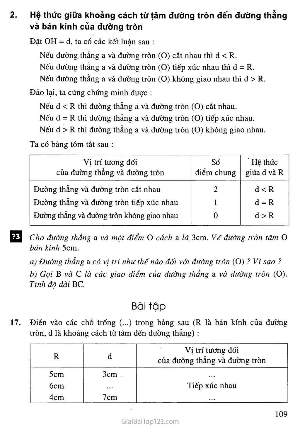 Bài 4. Vi trí tương đối của đường thẳng và đường tròn trang 3 Bài 4. Vi trí tương đối của đường thẳng và đường tròn trang 3