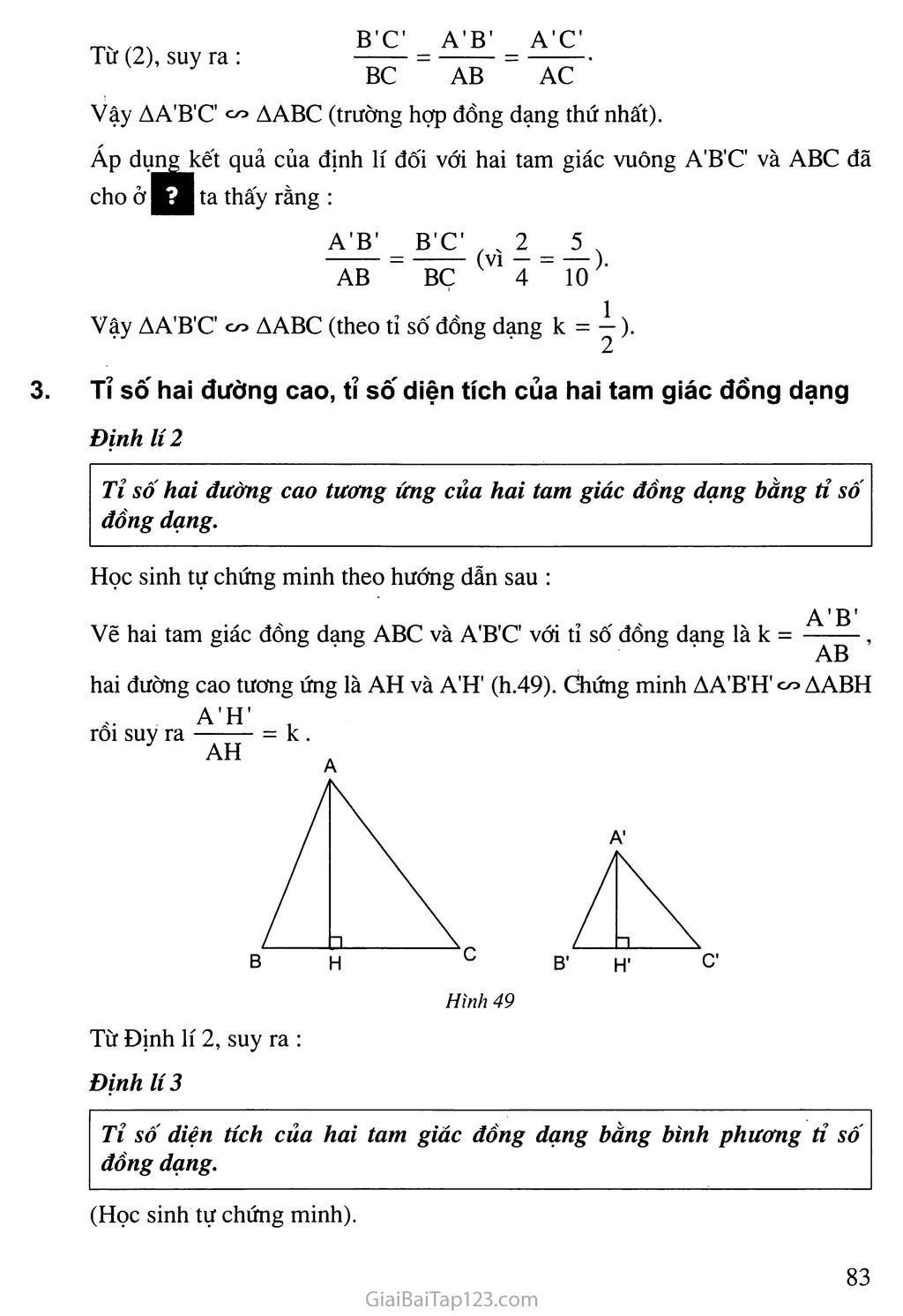 Bài 8. Các trường hợp đồng dạng của tam giác vuông trang 3