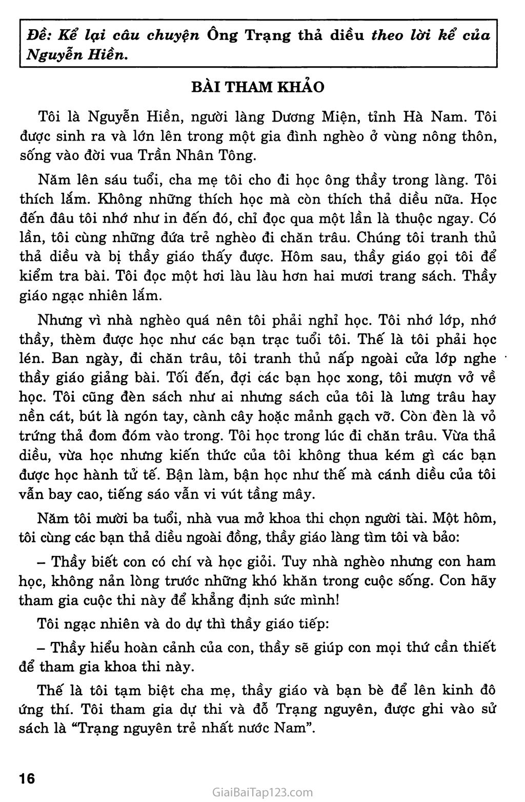 Đề: Kể lại câu chuyện Ông Trạng thả diều theo lời kể của Nguyễn Hiền trang 1