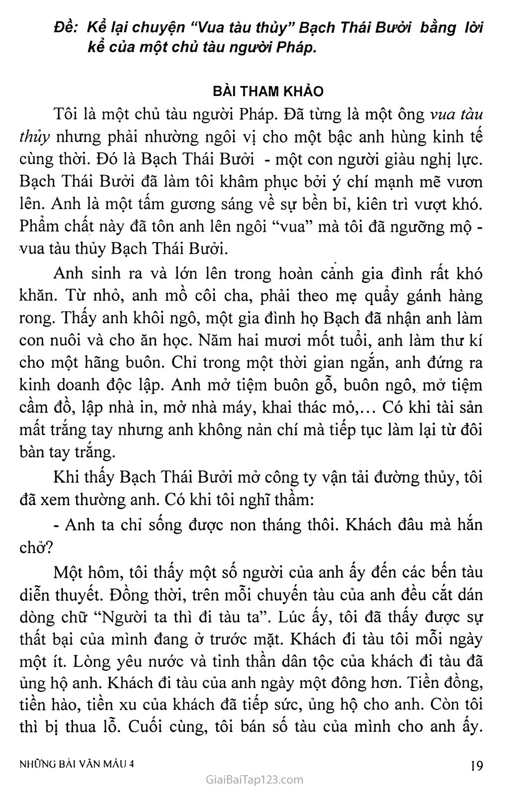 Kể lại chuyện “Vua tàu thủy Bạch Thái Bưởi” bằng lời kể của một chủ tàu người Pháp trang 1