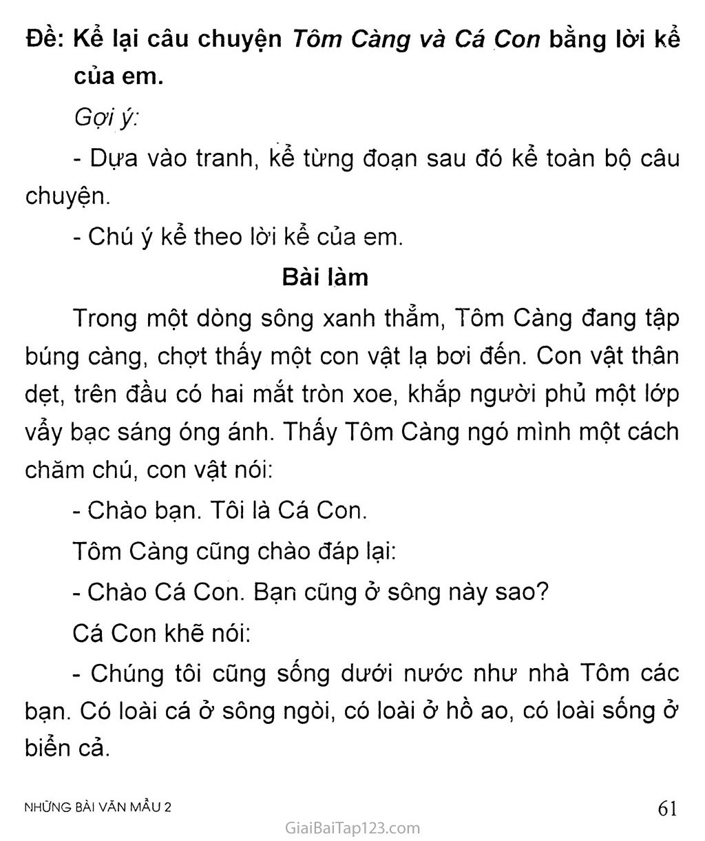Đề: Kể lại câu chuyện Tôm Càng và Cá Con bằng lời kể của em trang 1