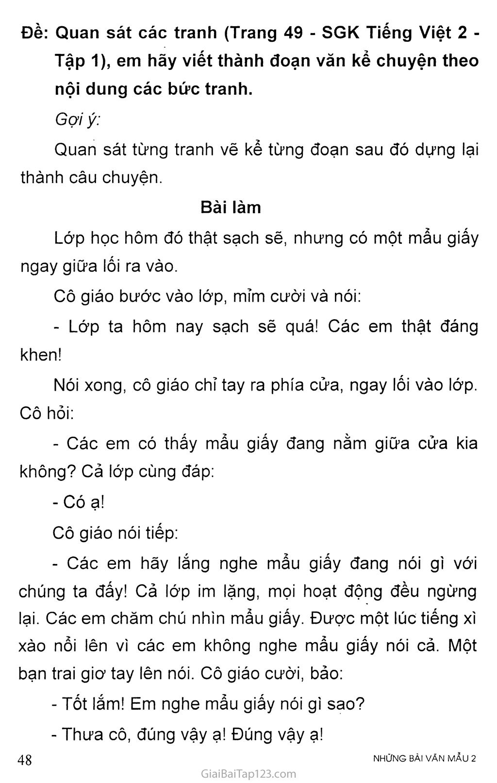 Đề: Quan sát các tranh (Trang 49 - SGK Tiếng Việt 2 - Tập 1), em hãy viết thành đoạn văn kể chuyện theo nội dung các bức tranh trang 1