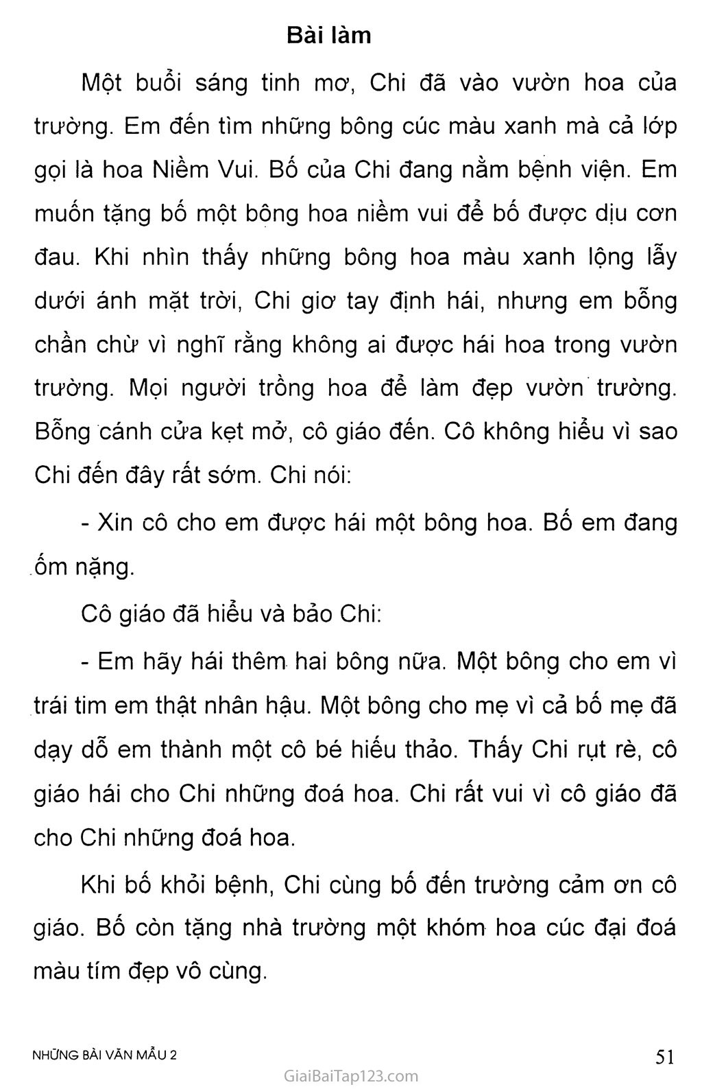 Đề: Quan sát tranh (Trang 105 - SGK Tiếng Việt 2 - Tập 1), kể lại câu chuyện Bông hoa Niềm Vui bằng lời kể của em trang 2