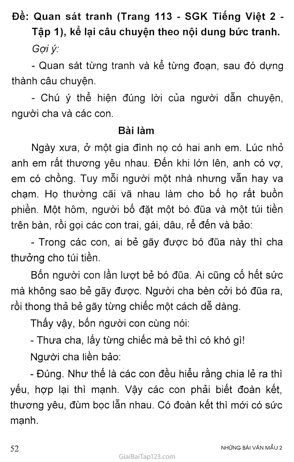 Đề: Quan sát tranh (Trang 113 - SGK Tiếng Việt 2 - Tập 1), kể lại câu chuyện theo nội dung bức tranh trang 1