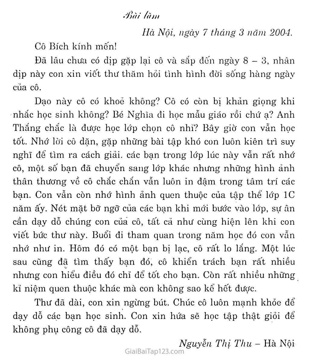 Em hãy viết thư thăm hỏi cô giáo cũ và nhắc lại một vài kỉ niệm về sự chăm sóc của cô giáo đối với em và các bạn trang 2 Em hãy viết thư thăm hỏi cô giáo cũ và nhắc lại một vài kỉ niệm về sự chăm sóc của cô giáo đối với em và các bạn trang 2