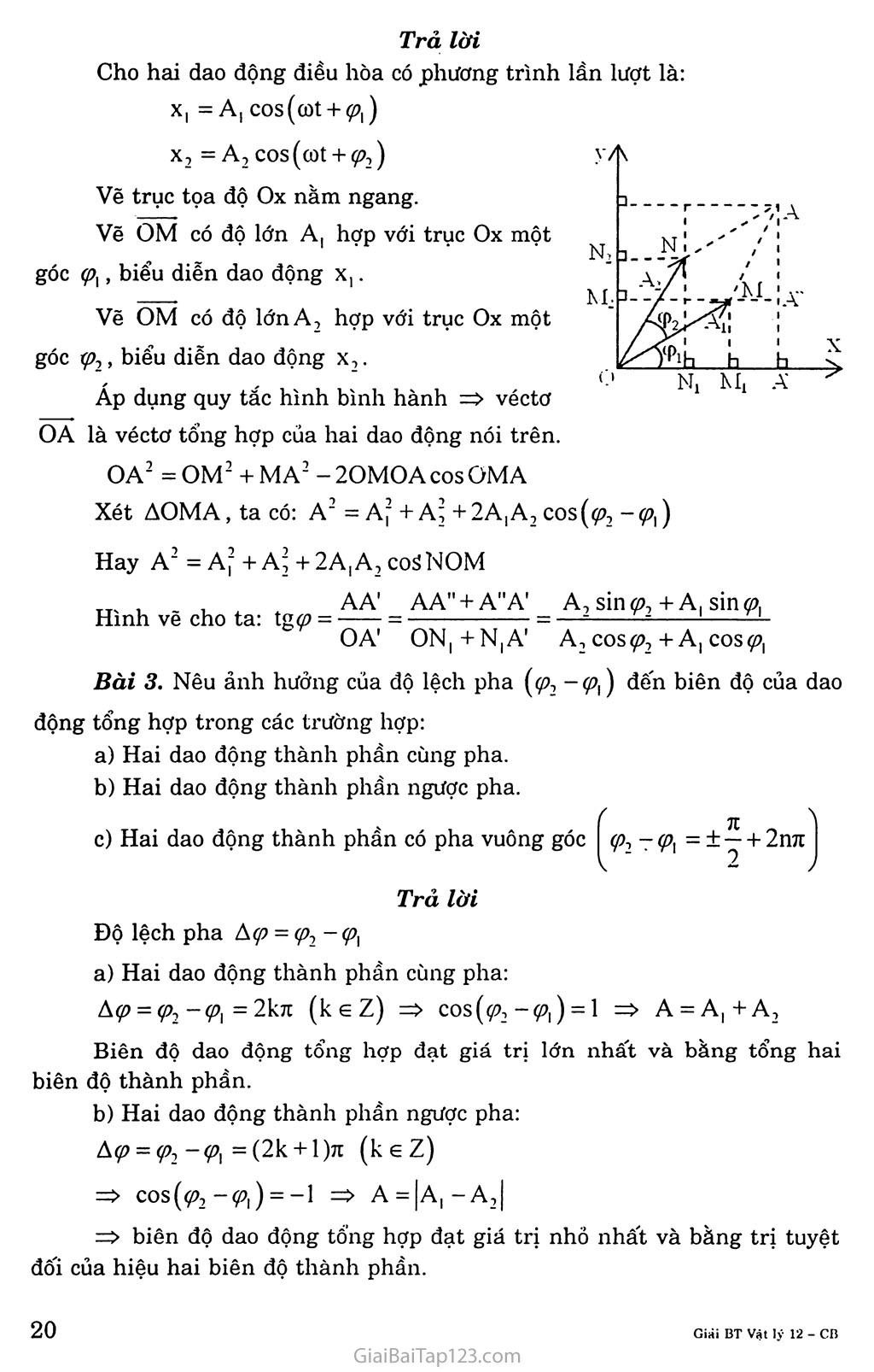 Bài 5. Tổng hợp hai dao động điều hòa cùng phương, cùng tần số - Phương pháp giản đồ Fresnel trang 3 Bài 5. Tổng hợp hai dao động điều hòa cùng phương, cùng tần số - Phương pháp giản đồ Fresnel trang 3