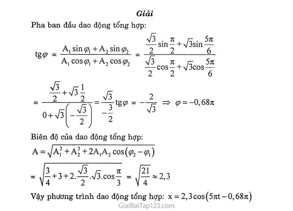 Bài 5. Tổng hợp hai dao động điều hòa cùng phương, cùng tần số - Phương pháp giản đồ Fresnel trang 5 Bài 5. Tổng hợp hai dao động điều hòa cùng phương, cùng tần số - Phương pháp giản đồ Fresnel trang 5