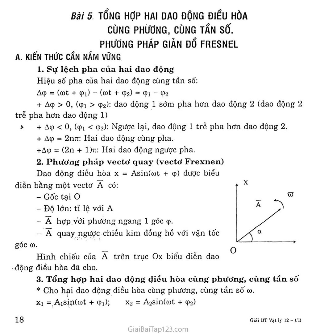 Bài 5. Tổng hợp hai dao động điều hòa cùng phương, cùng tần số - Phương pháp giản đồ Fresnel trang 1 Bài 5. Tổng hợp hai dao động điều hòa cùng phương, cùng tần số - Phương pháp giản đồ Fresnel trang 1