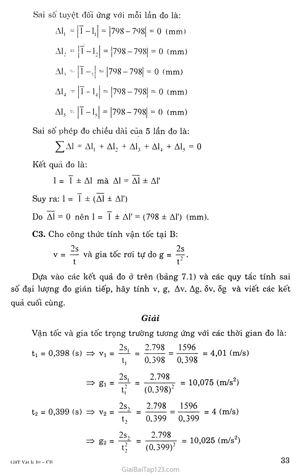 Bài 7. Sai số của phép đo các đại lượng vật lí trang 3