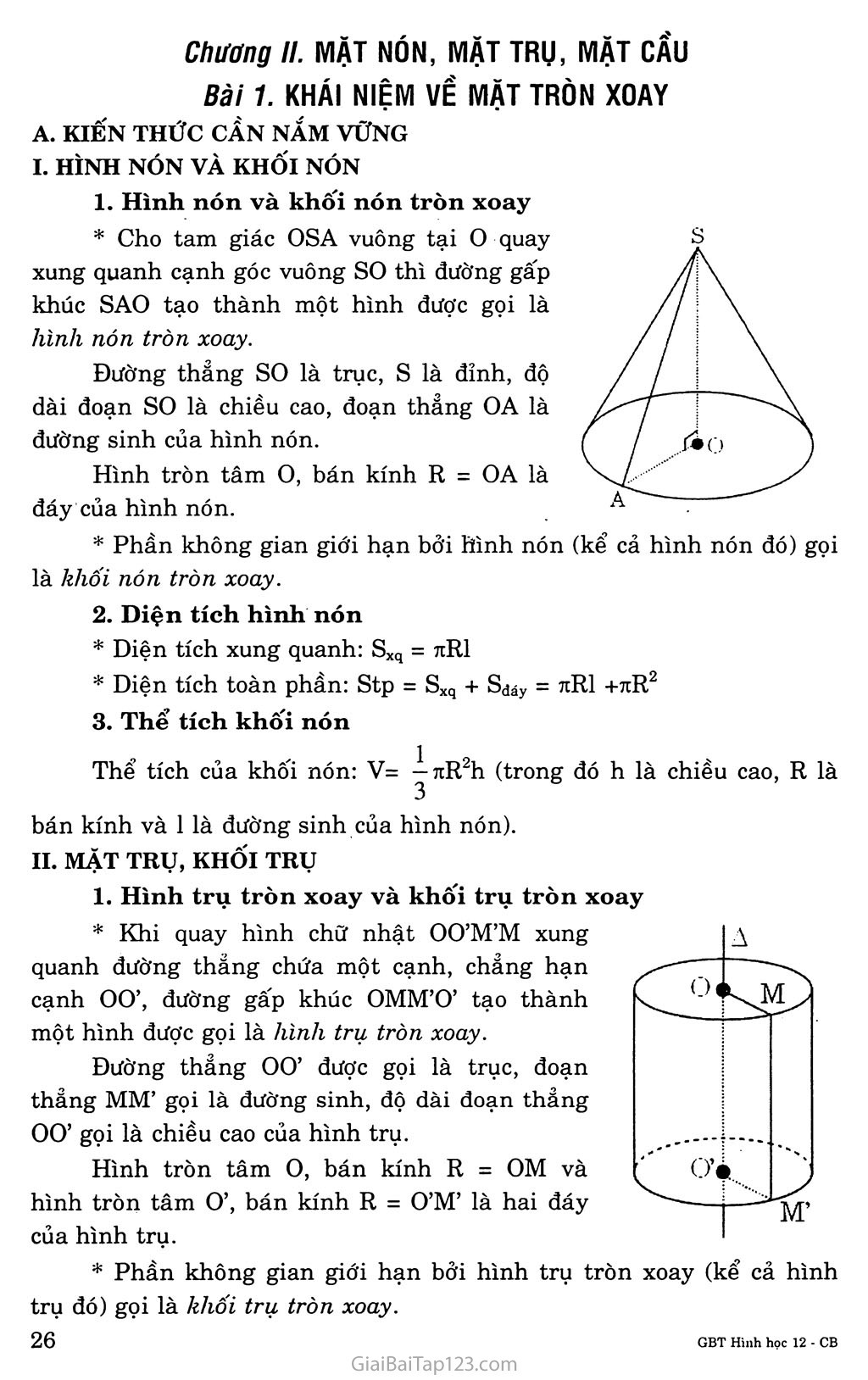 Bài 1. Khái niệm về mặt tròn xoay trang 1