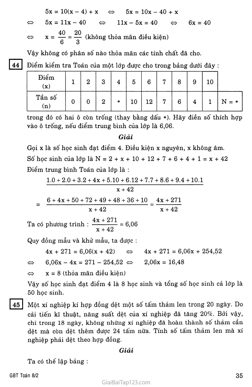 §7. Giải bài toán bằng cách lập phương trình (tiếp) trang 6