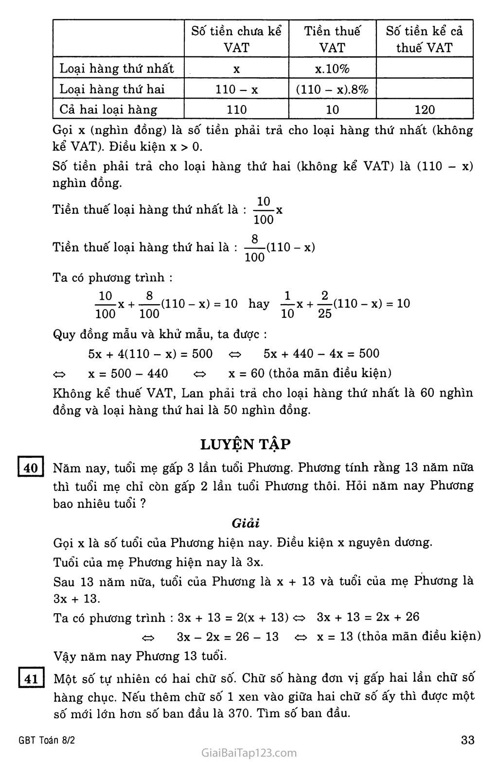 §7. Giải bài toán bằng cách lập phương trình (tiếp) trang 4
