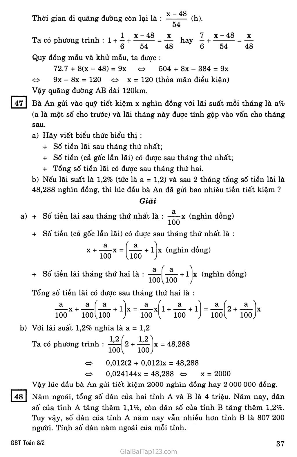 §7. Giải bài toán bằng cách lập phương trình (tiếp) trang 8