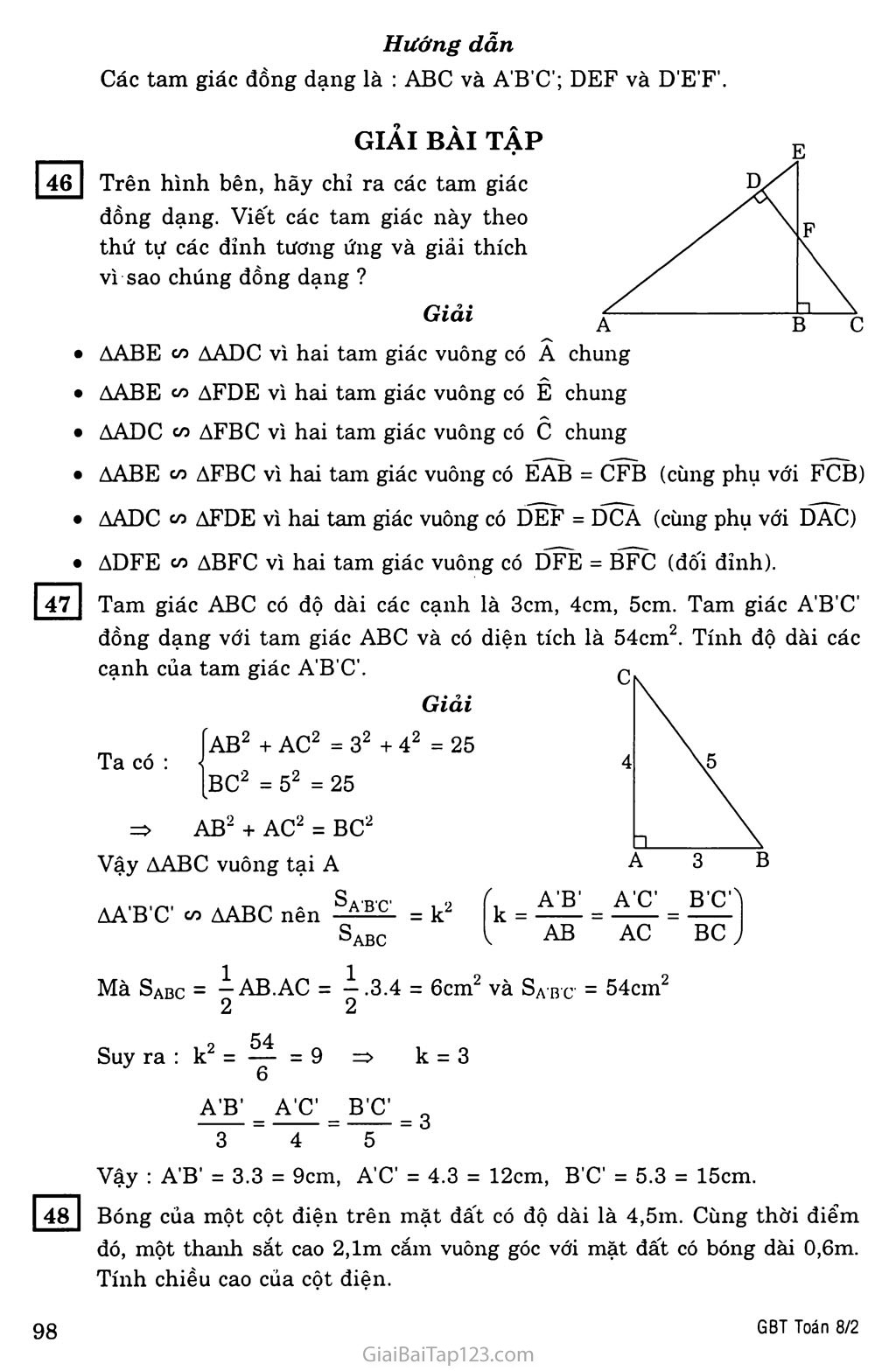 §8. Các trường hợp đồng dạng của tam giác vuông trang 2
