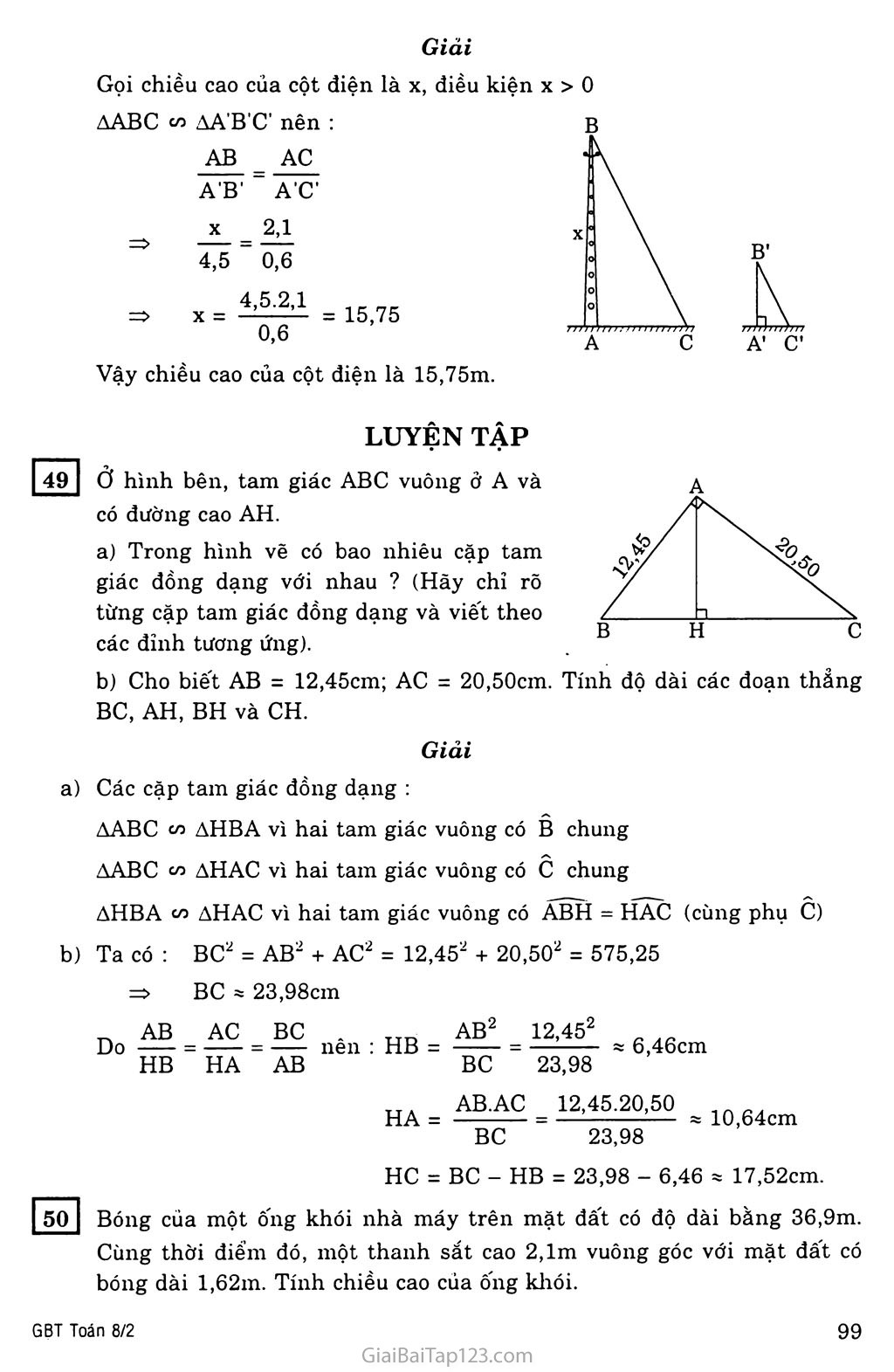 §8. Các trường hợp đồng dạng của tam giác vuông trang 3